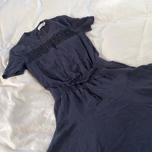 A.L.C. Navy 1940’s style silk dress with floral lace detail 2